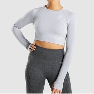 Gymshark Vital Seamless Shirt Womens Gray Long Sleeve Crop Top Stretch XS